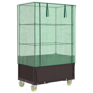 vidaXL Jardini&egrave;re sur&eacute;lev&eacute;e avec housse et roues aspect rotin