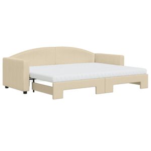 vidaXL Lit de jour avec gigogne et matelas cr&egrave;me 80x200 cm tissu