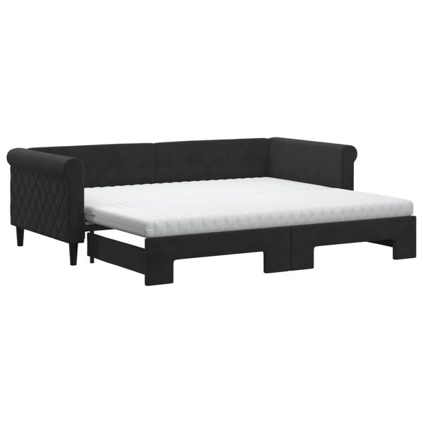 vidaXL Lit de jour avec gigogne et matelas noir 90x200 cm velours