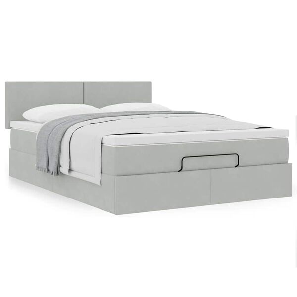 vidaXL Cadre de lit ottoman avec matelas gris clair 140x200 cm velours