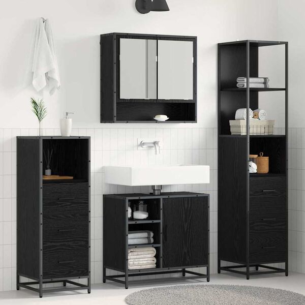 vidaXL Ensemble de mobilier de salle de bain 3 pcs Ch&ecirc;ne noir