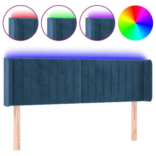 vidaXL T&ecirc;te de lit &agrave; LED Bleu fonc&eacute; 147x16x78/88 cm Velours