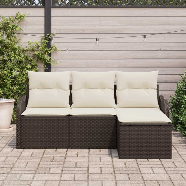 vidaXL Ensemble de canapé de jardin 4 pcs Marron Poly rotin