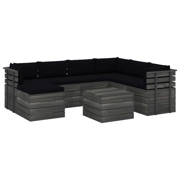 vidaXL Salon palette de jardin 8 pcs avec coussins Bois de pin massif