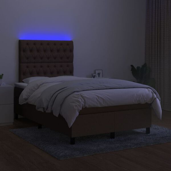 vidaXL Sommier &agrave; lattes de lit matelas et LED Marron fonc&eacute; 120x200 cm