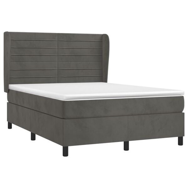 vidaXL Sommier &agrave; lattes de lit et matelas Gris fonc&eacute; 140x190cm Velours