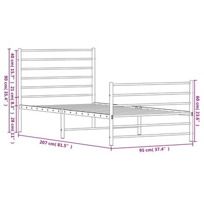 vidaXL Cadre de lit métal sans matelas avec pied de lit blanc 90x200cm