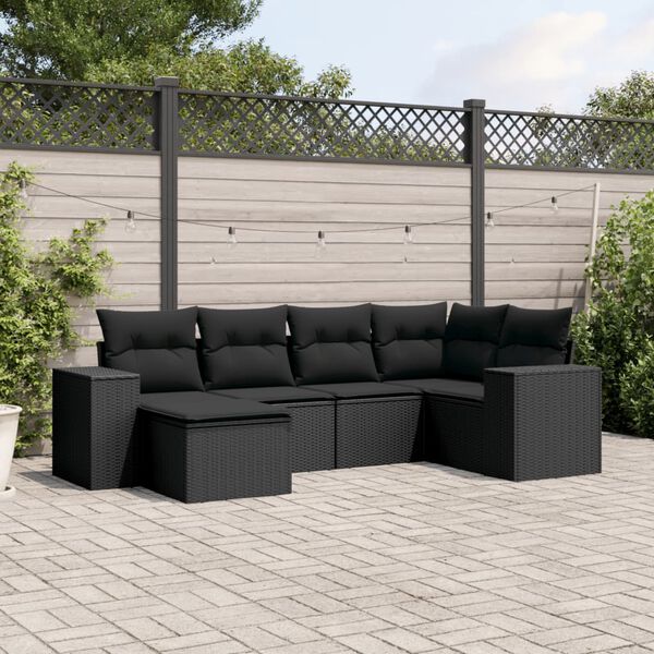 vidaXL Salon de jardin 6 pcs avec coussins noir r&eacute;sine tress&eacute;e