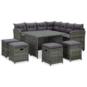 vidaXL Salon de jardin 6 pcs avec coussins r&eacute;sine tress&eacute;e gris