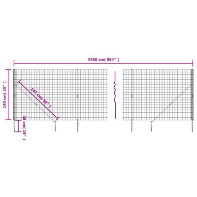 vidaXL Clôture en treillis métallique et ancrage anthracite 1,4x25 m