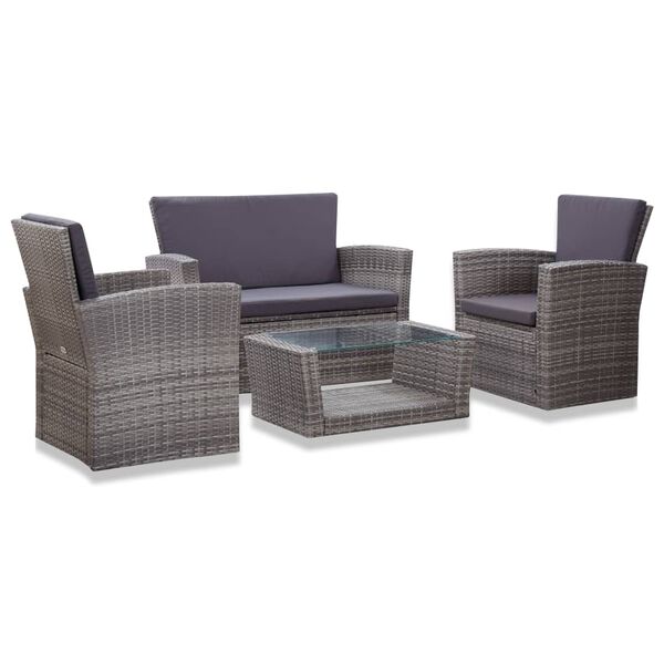vidaXL Salon de jardin 4 pcs avec coussins résine tressée gris