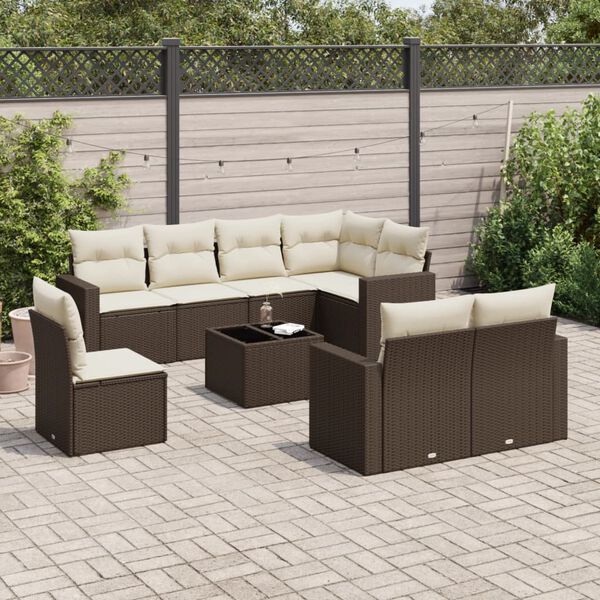 vidaXL Salon de jardin avec coussins 9 pcs marron r&eacute;sine tress&eacute;e
