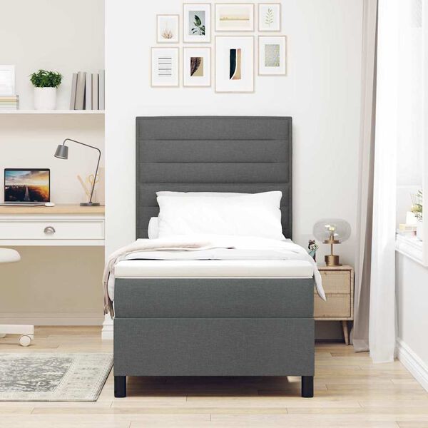 vidaXL Lit &agrave; ressorts avec matelas Gris fonc&eacute; 90 x 200 cm tissu