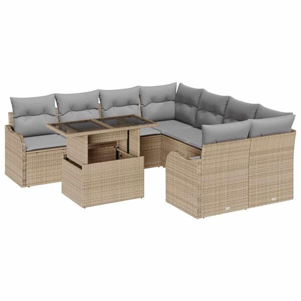 vidaXL Ensemble de canap&eacute; de jardin 9 pcs Beige Poly Rattan