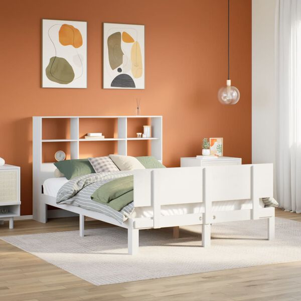 vidaXL Lit biblioth&egrave;que sans matelas blanc 120x190 cm bois pin massif