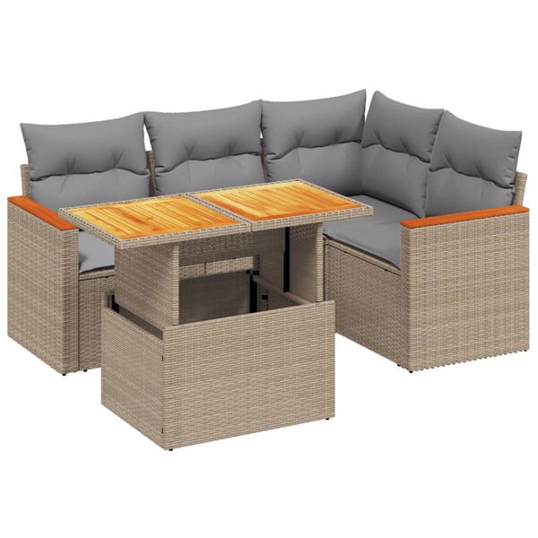 vidaXL Salon de jardin avec coussins 5 pcs beige r&eacute;sine tress&eacute;e