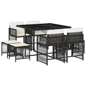 vidaXL Ensemble &agrave; manger de jardin 9pcs coussins noir r&eacute;sine tress&eacute;e