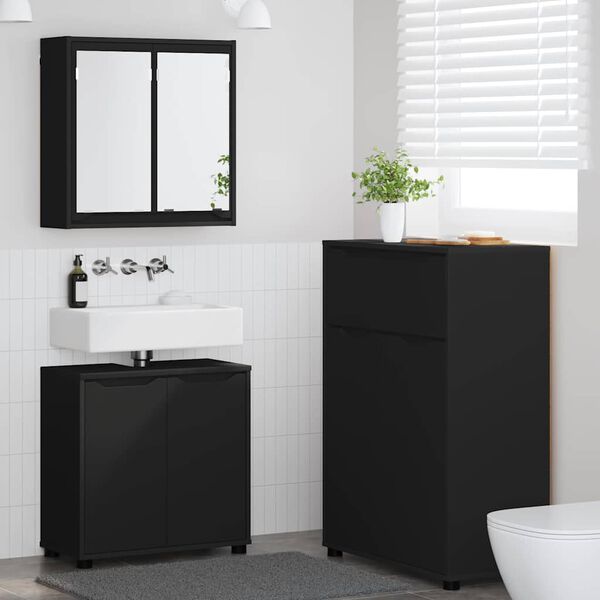 vidaXL Ensemble de mobilier de salle de bain avec tiroir 3 pcs Noir