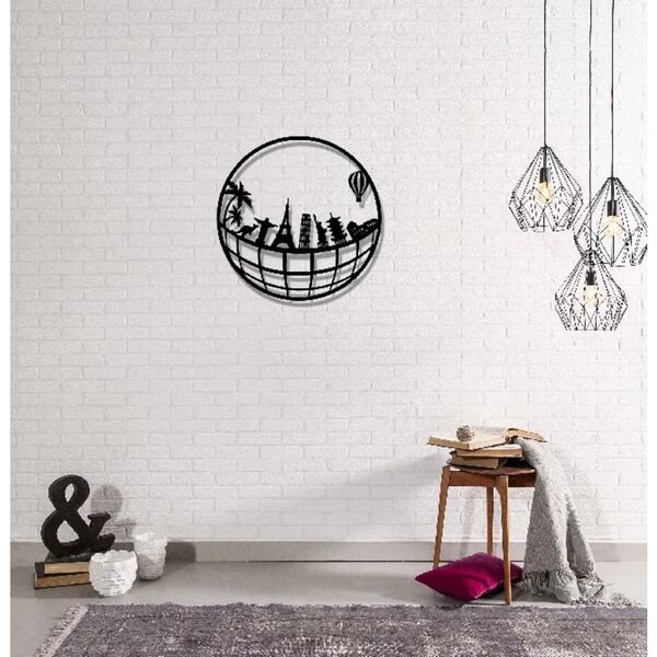 Homemania D&eacute;coration murale Carte du monde 10 50x50 cm M&eacute;tal Noir