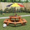 vidaXL Table de pique-nique pour 6 enfants avec parasol hexagone sapin