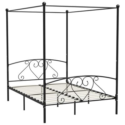 vidaXL Cadre de lit sans matelas avec baldaquin noir 160x200 cm métal