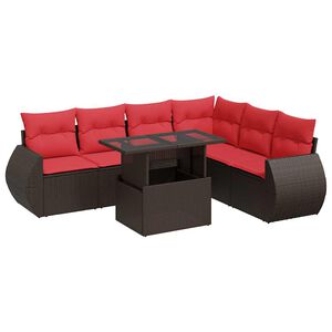 vidaXL Salon de jardin avec coussins 7pcs marron r&eacute;sine tress&eacute;e acacia