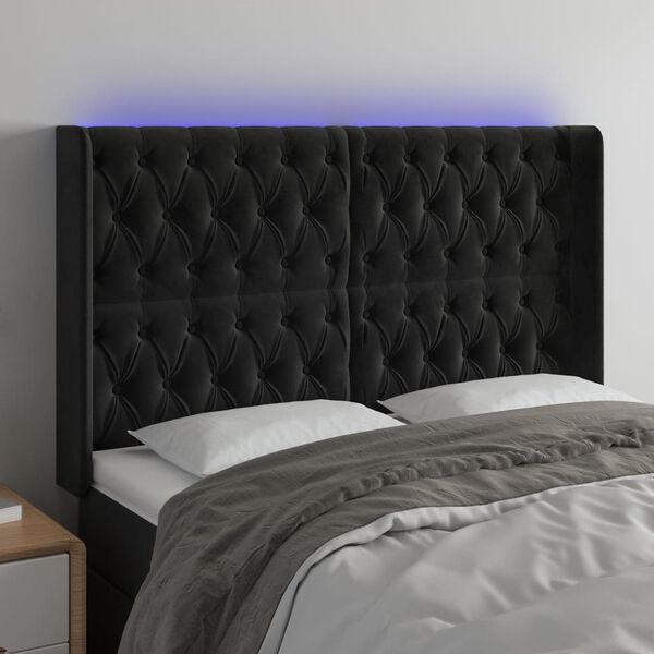 vidaXL T&ecirc;te de lit &agrave; LED Noir 147x16x118/128 cm Velours