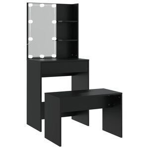 vidaXL Ensemble de coiffeuse avec LED Noir Bois d'ing&eacute;nierie