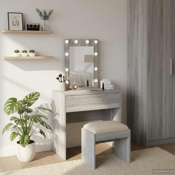 vidaXL Table de Toilette Gris 60 x 40 x 70 cm Bois d'ing&eacute;nierie
