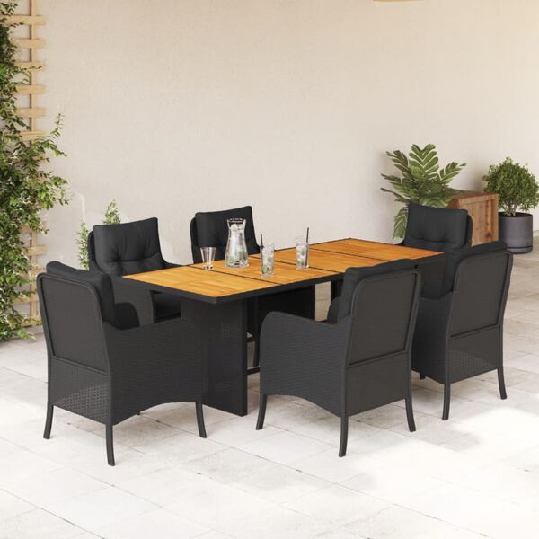 vidaXL Ensemble &agrave; manger de jardin coussins 7pcs Noir R&eacute;sine tress&eacute;e