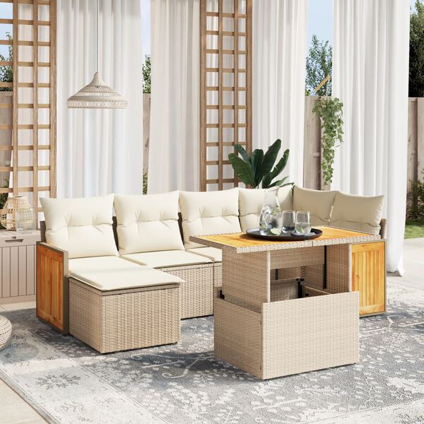 vidaXL Salon de jardin avec coussins 7 pcs beige r&eacute;sine tress&eacute;e