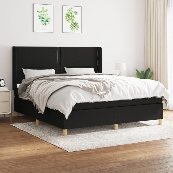 vidaXL Sommier &agrave; lattes de lit avec matelas Noir 180x200 cm Tissu