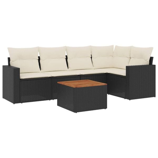vidaXL Salon de jardin 6 pcs avec coussins noir r&eacute;sine tress&eacute;e