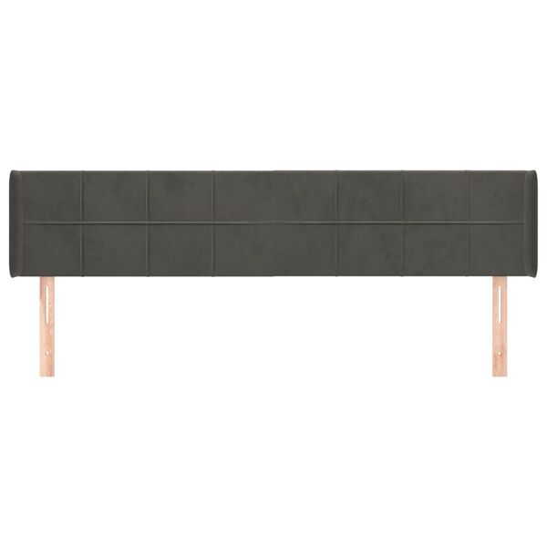 vidaXL T&ecirc;te de lit avec oreilles Gris fonc&eacute; 203x16x78/88 cm Velours