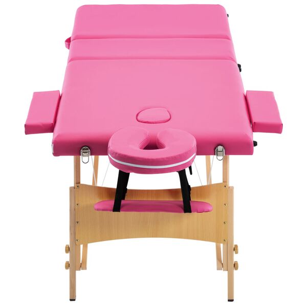 vidaXL Table de massage pliable 3 zones Bois Rose