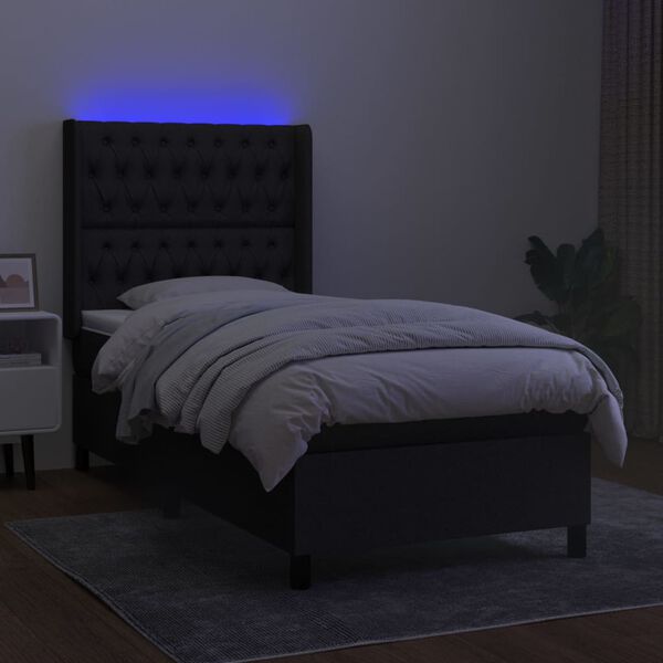 vidaXL Sommier &agrave; lattes de lit matelas et LED Noir 100x200 cm Tissu