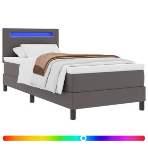 vidaXL Lit &agrave; ressorts avec bandes LED Gris 90 x 190 cm Simili cuir