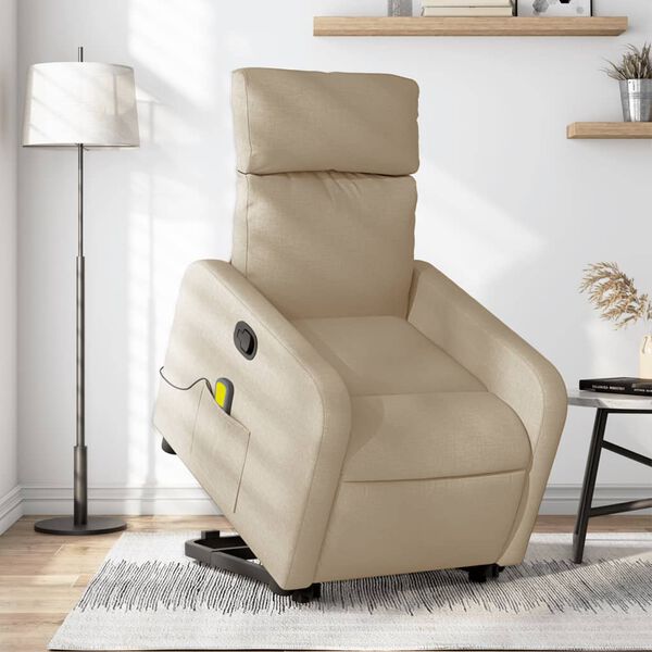 vidaXL Fauteuil inclinable de massage Cr&egrave;me Tissu