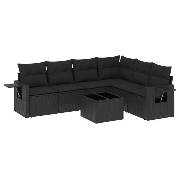 vidaXL Salon de jardin 7 pcs avec coussins noir r&eacute;sine tress&eacute;e