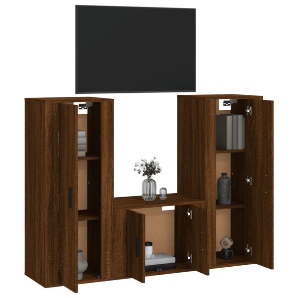 vidaXL Ensemble de meubles TV 3 pcs Ch&ecirc;ne marron Bois d'ing&eacute;nierie