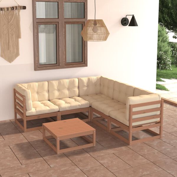 vidaXL Salon de jardin 6 pcs avec coussins Bois de pin massif