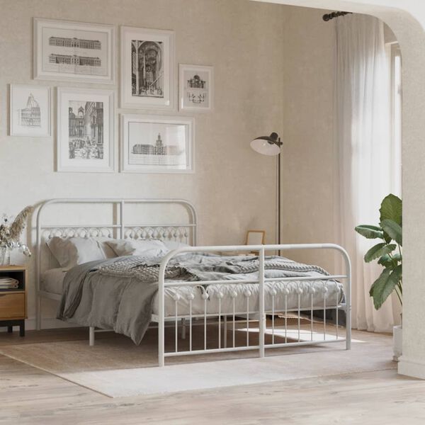 vidaXL Cadre de lit m&eacute;tal sans matelas et pied de lit blanc 137x190 cm