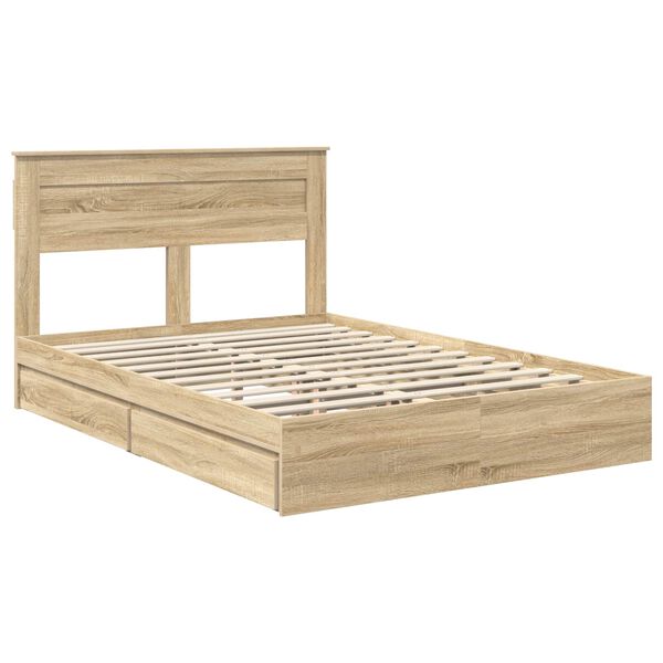 vidaXL Lit de Rangement Ch&ecirc;ne Sonoma 140 x 200 cm Bois d'ing&eacute;nierie