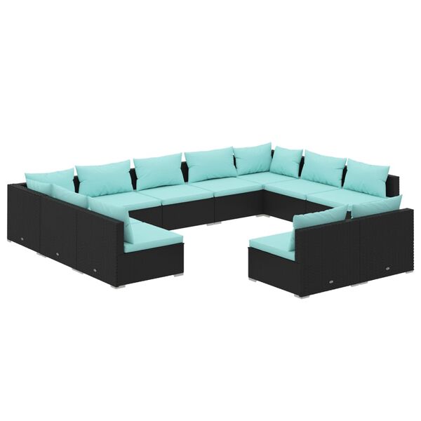 vidaXL Salon de jardin 11 pcs avec coussins Noir R&eacute;sine tress&eacute;e
