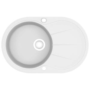 vidaXL &Eacute;vier de cuisine Granit Seul lavabo Ovale Blanc