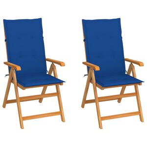 vidaXL Chaises pliantes (lot de 2) avec coussins bleu roi, en bois de teck massif