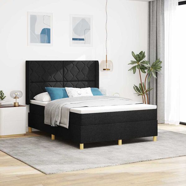 vidaXL Lit &agrave; ressorts avec matelas Noir 140 x 200 cm tissu