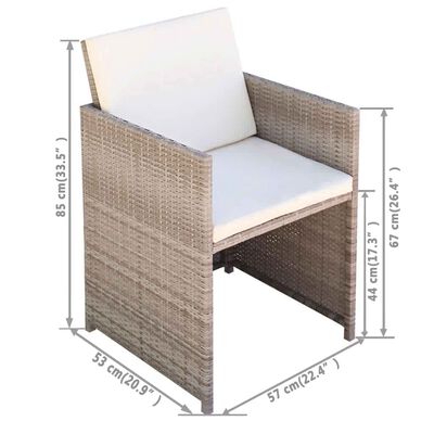 vidaXL Ensemble de bistro 3 pcs avec coussins résine tressée beige