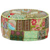 vidaXL Pouf rond en coton fait &agrave; la main 40 x 20 cm Vert