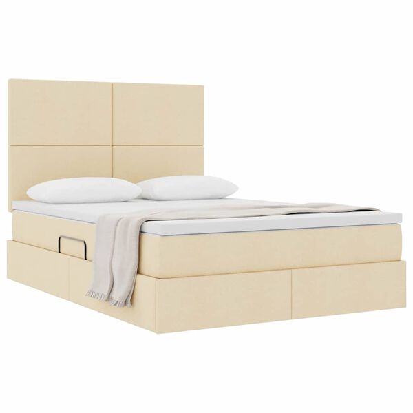 vidaXL Lit avec rangement et matelas Cr&egrave;me 140 x 200 cm Polyester